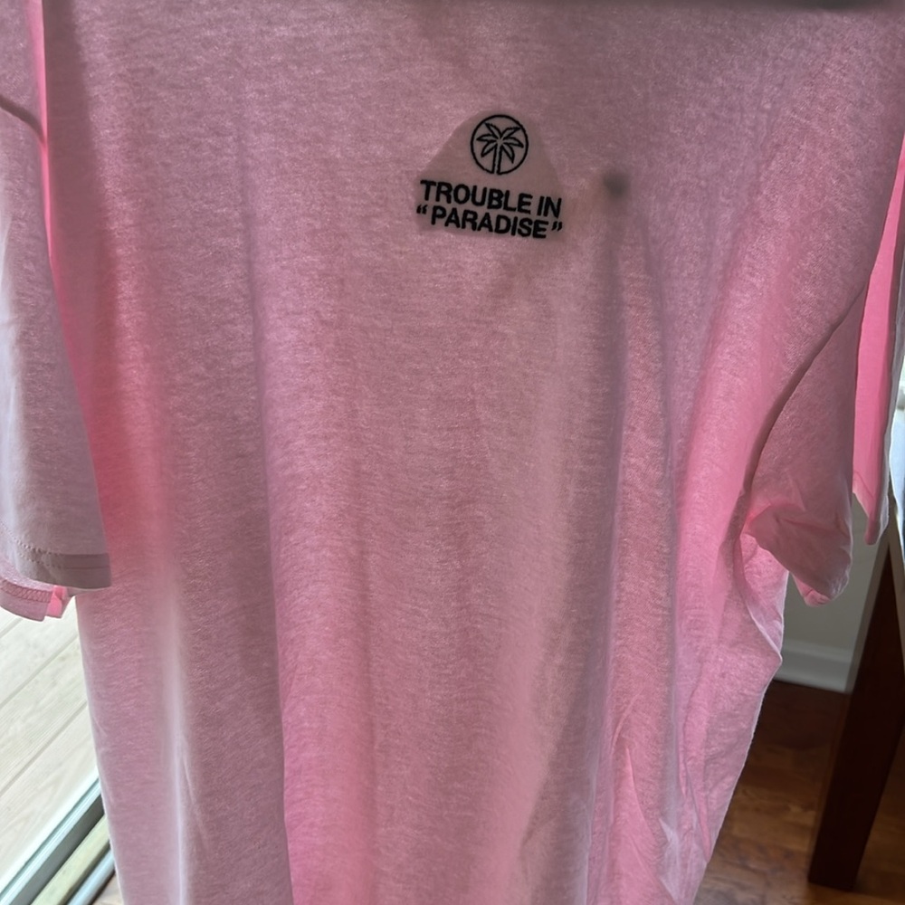 Unisex graphic tee “Trouble in paradise” Embroidered NWOT PINK XL - Picture 4 of 7